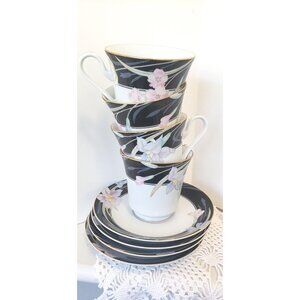 Mikasa Charisma Black Tea Cup & Saucer Set: Japanese Floral Design